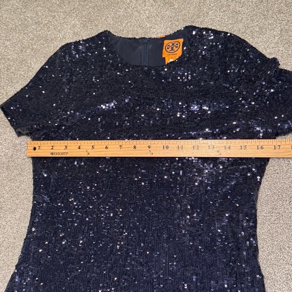 Tory Burch Sequin T-Shirt Mini Dress in Midnight Navy Blue Size Medium EUC - Picture 7 of 10
